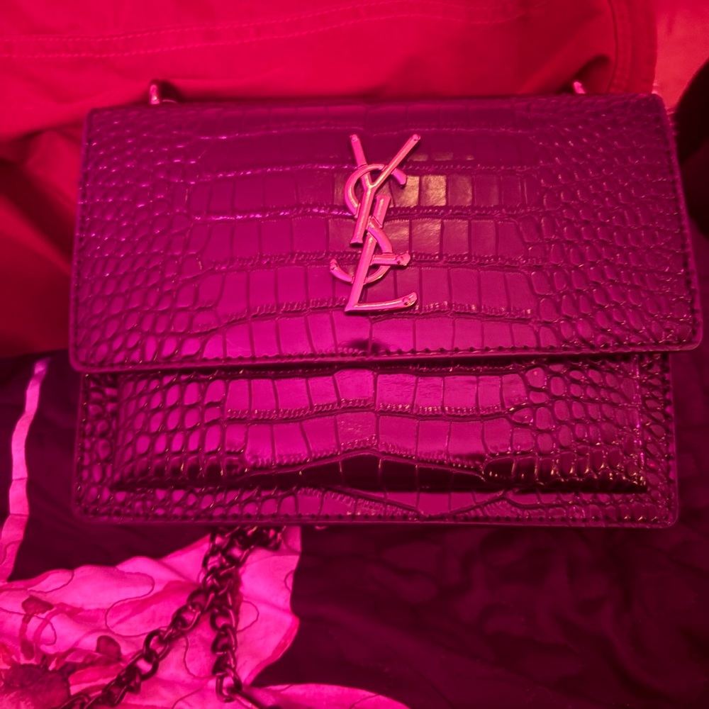 Yves Saint Laurent Pink Crocodile Embossed Crossbody Bag